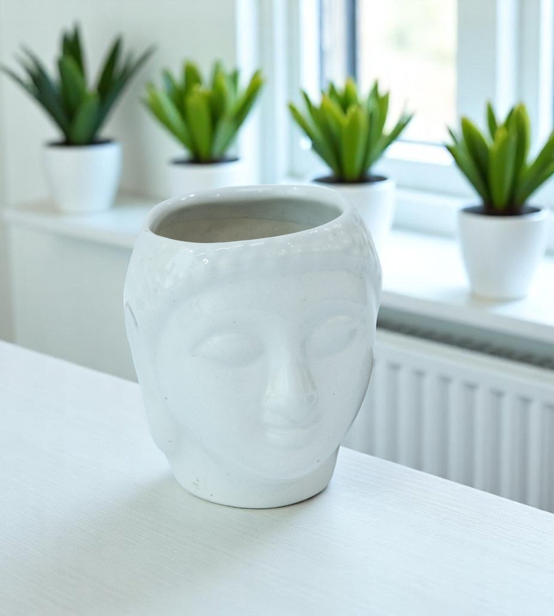 Ceramic White Gautam Buddha Flower Pot