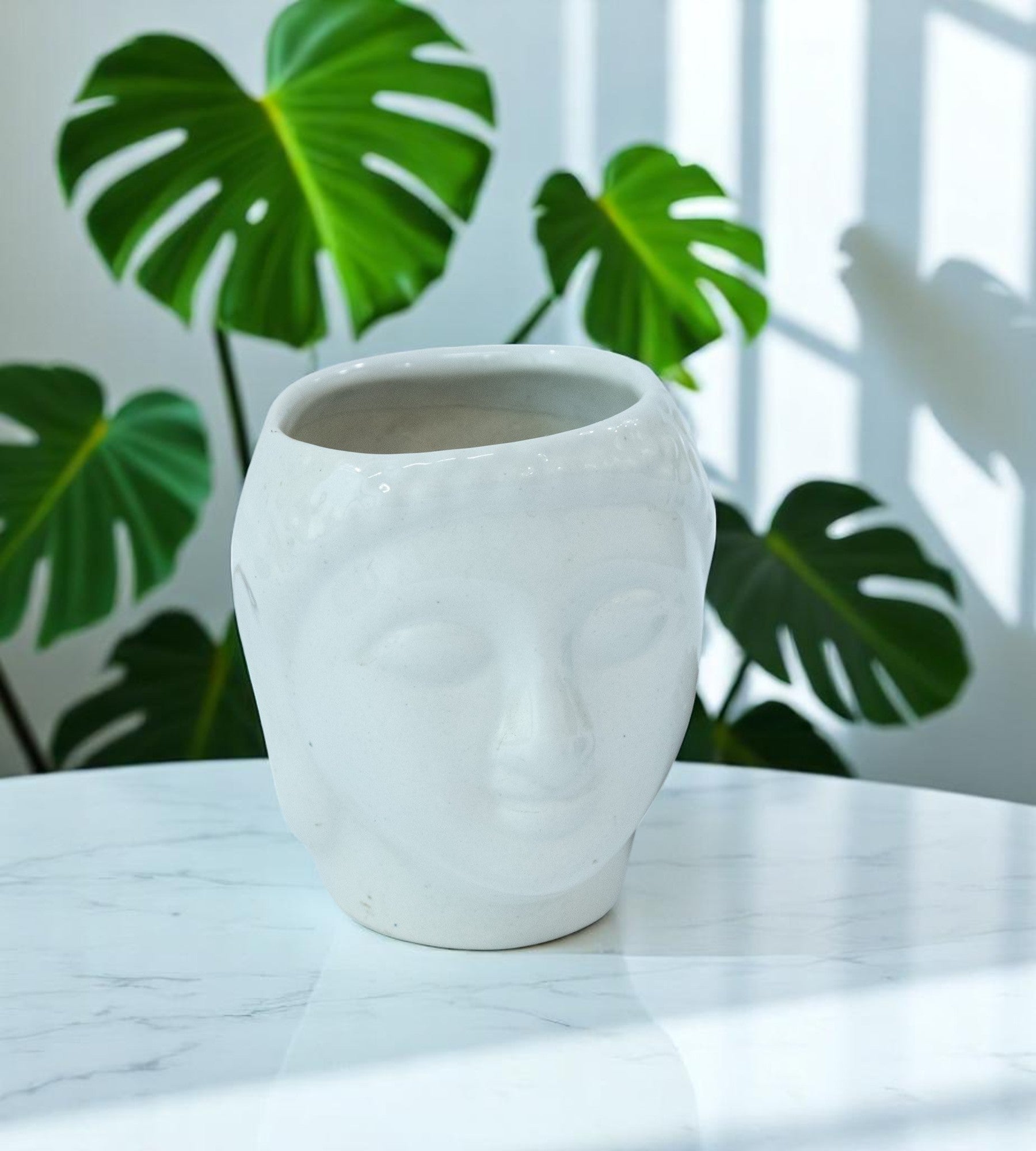 Ceramic White Gautam Buddha Flower Pot