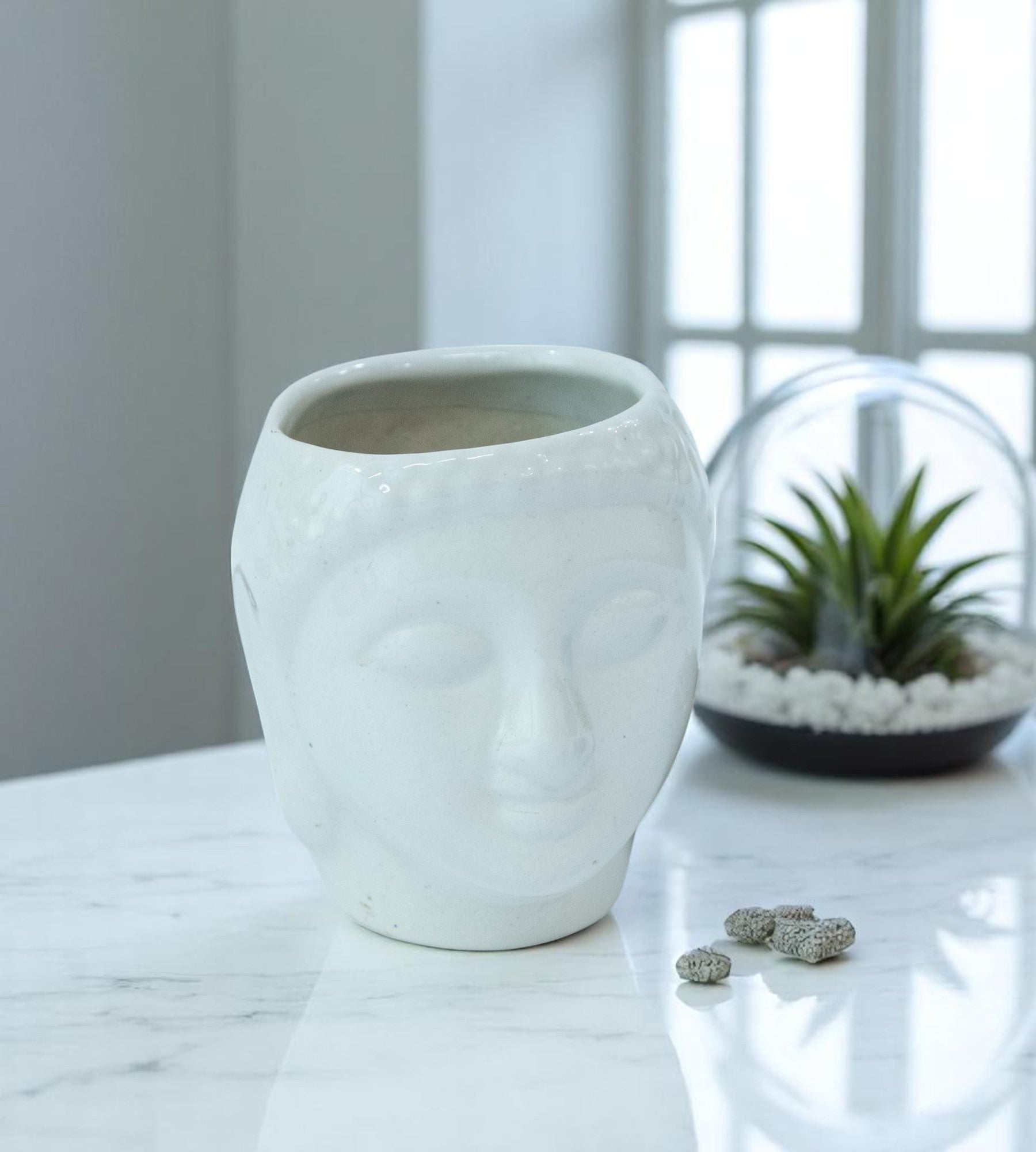 Ceramic White Gautam Buddha Flower Pot