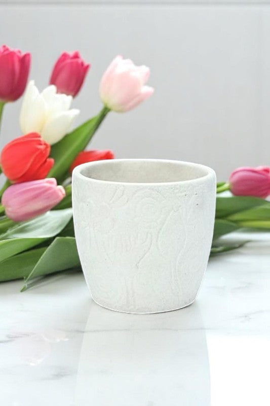White Ceramic Pot – Unique Intricate Design for Your Home