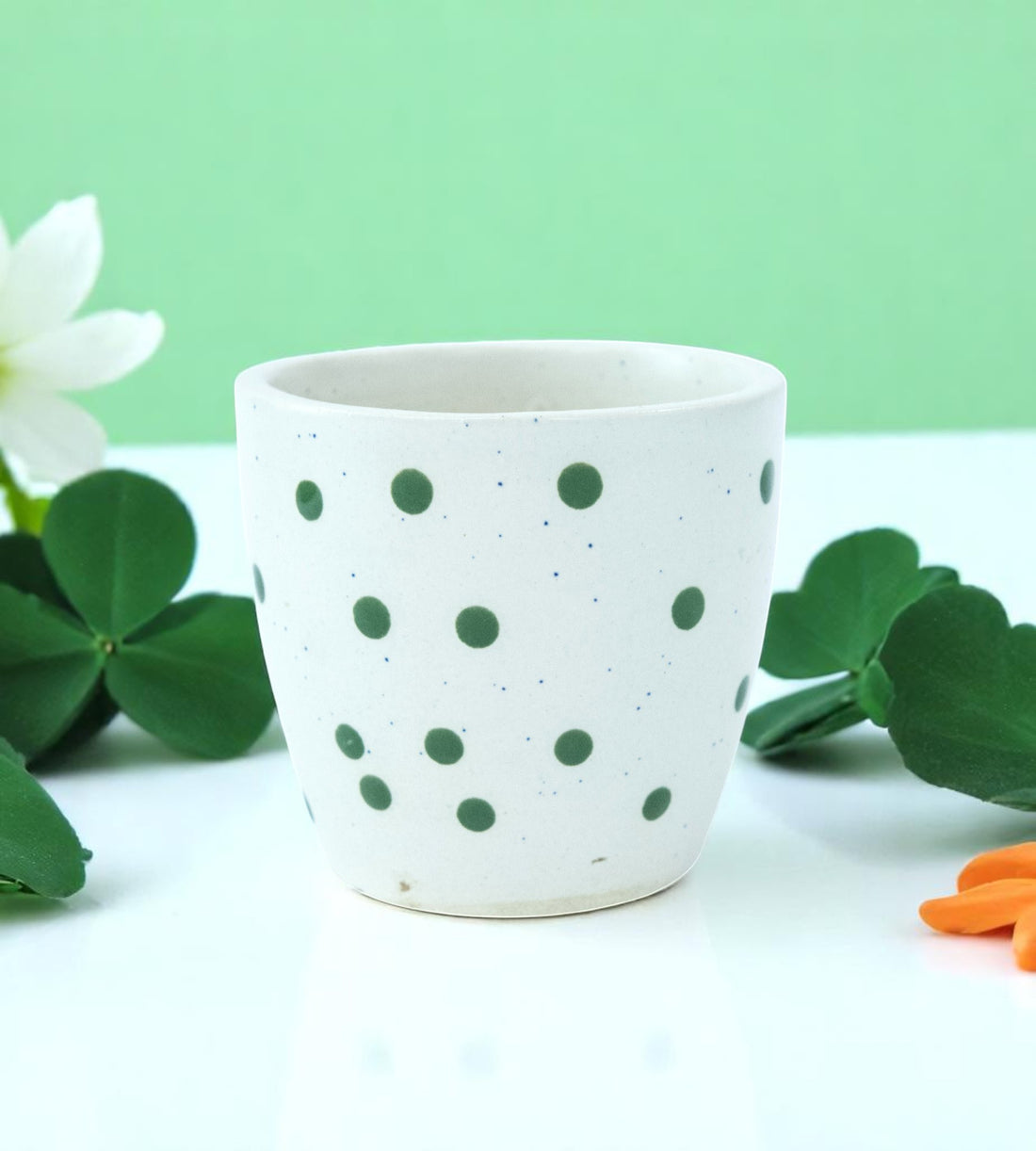 White Green Dotted Ceramic Small Planter