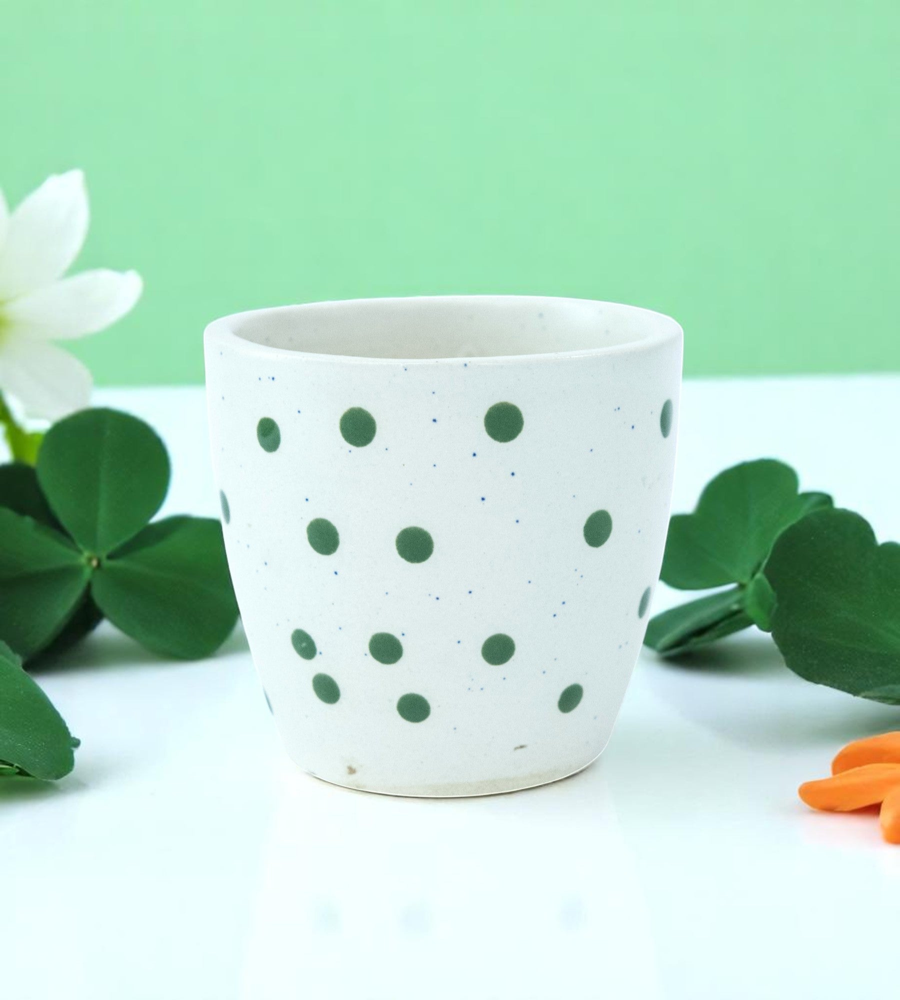 White Green Dotted Ceramic Small Planter