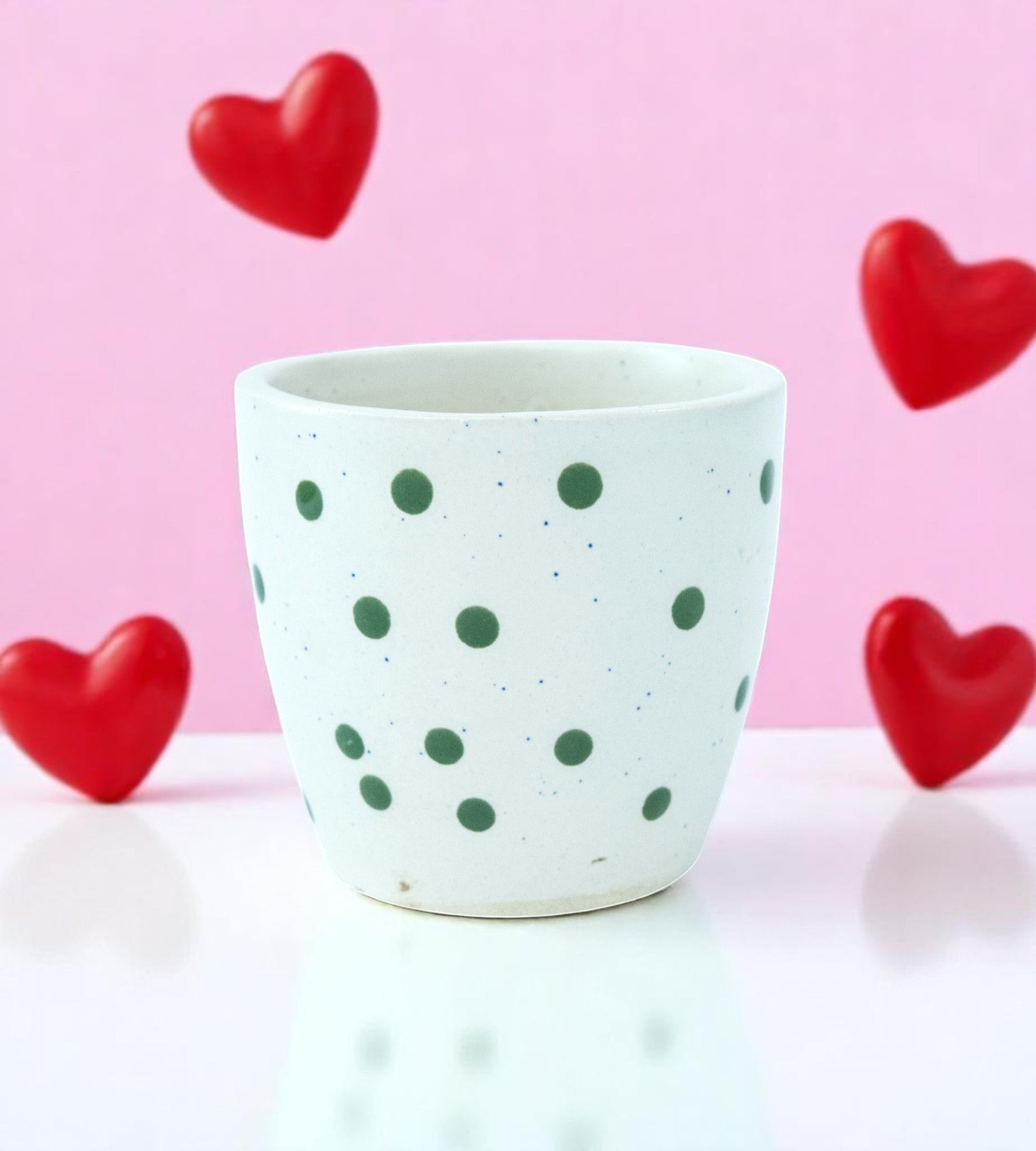 White Green Dotted Ceramic Small Planter