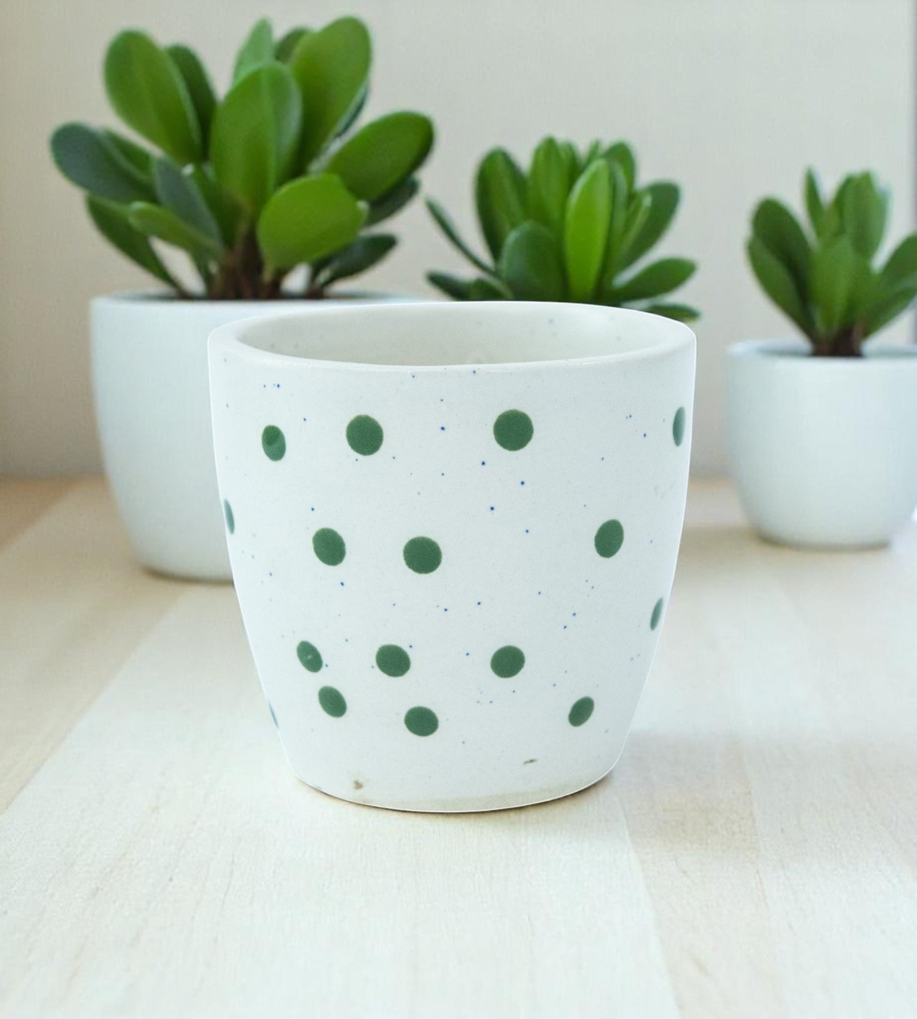 White Green Dotted Ceramic Small Planter