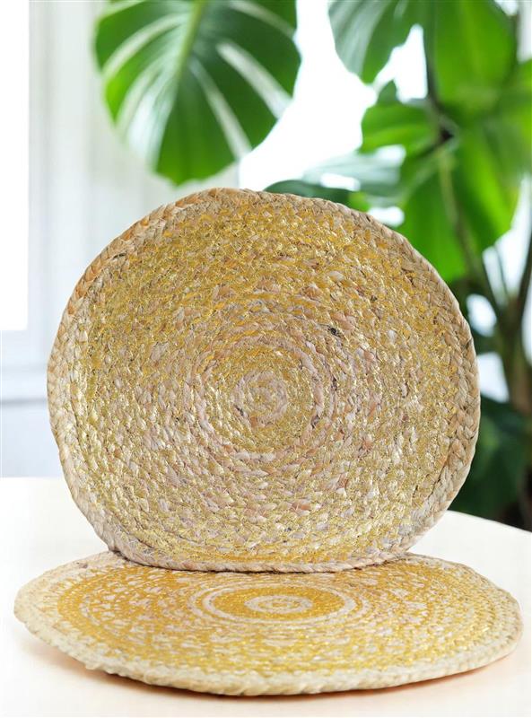 Golden Harmony Circular Table Mats- Set Of 2