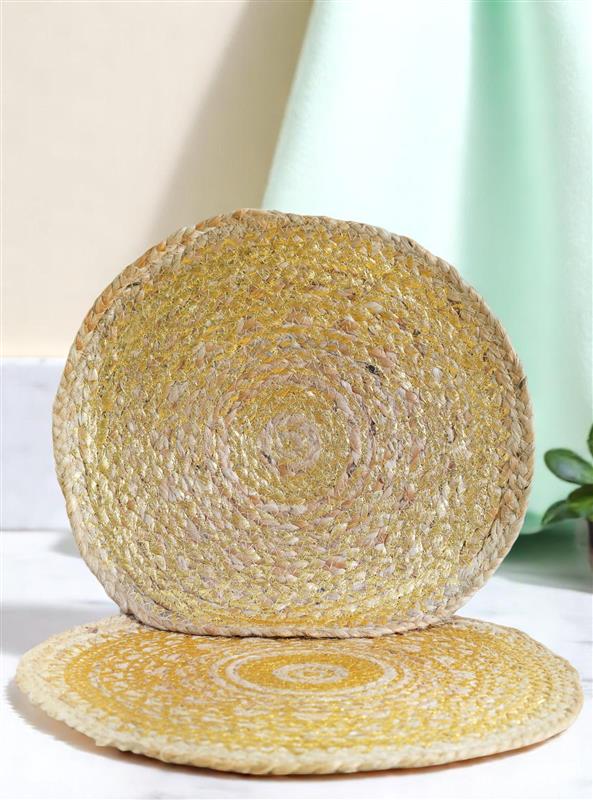 Golden Harmony Circular Table Mats- Set Of 2