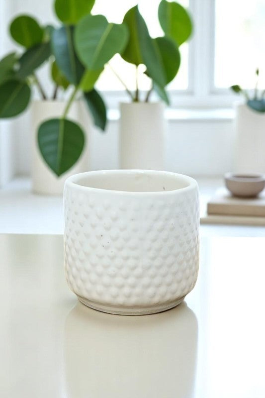 Glossy White Dotted Ceramic Small Planter