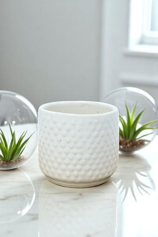 Glossy White Dotted Ceramic Small Planter