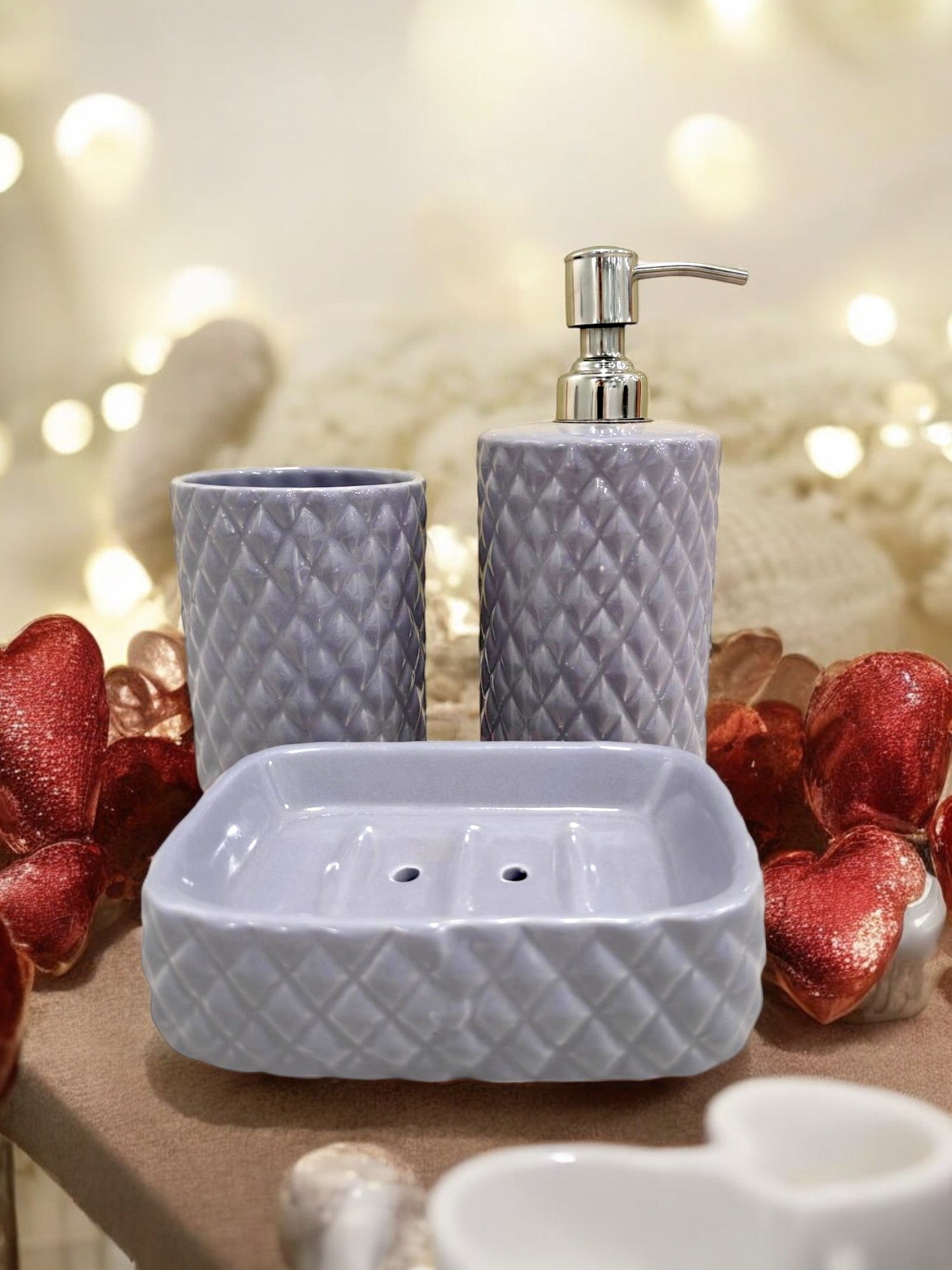 Glossy Lavender Ceramic Bath Set of 3