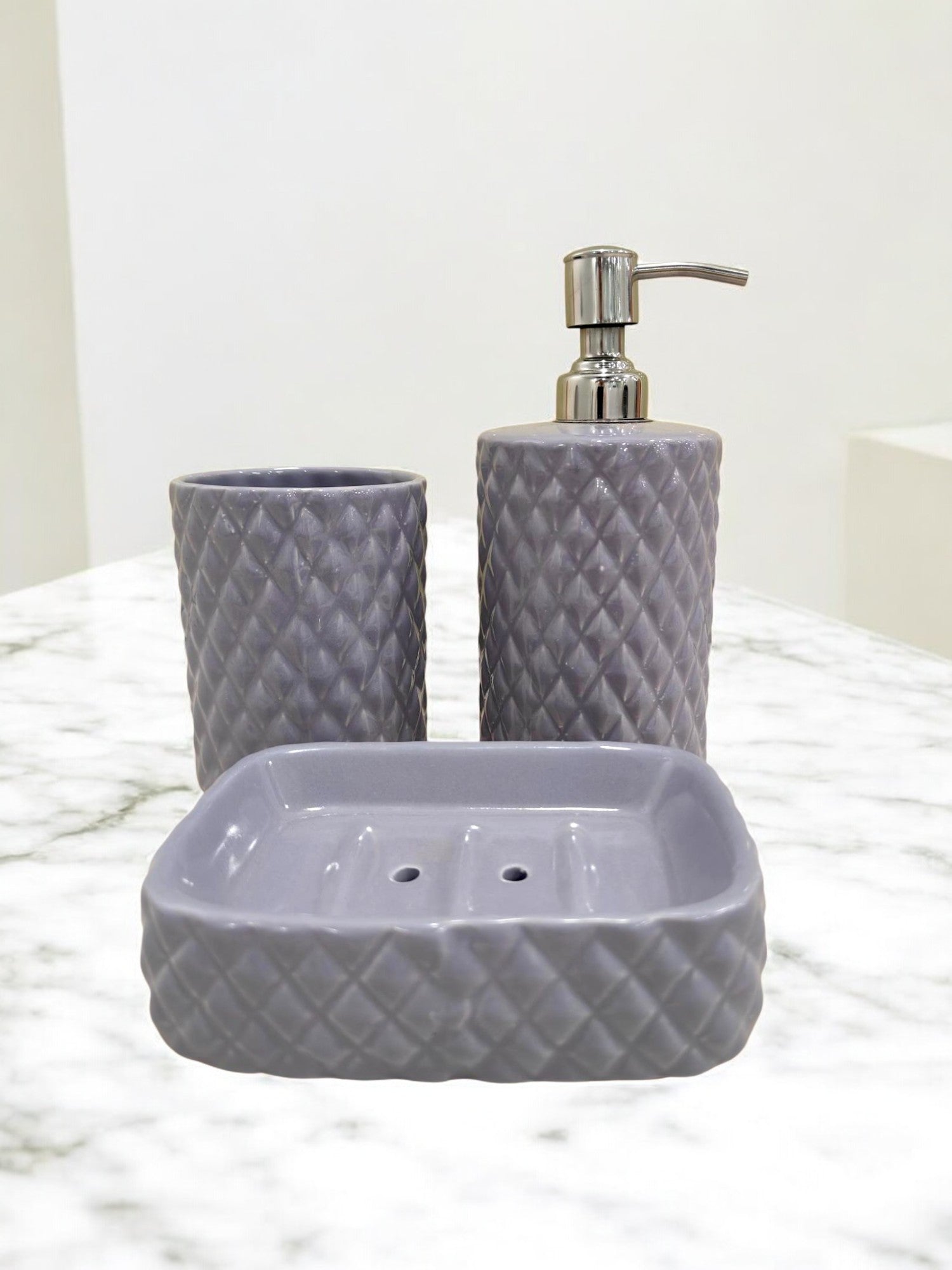 Glossy Lavender Ceramic Bath Set of 3