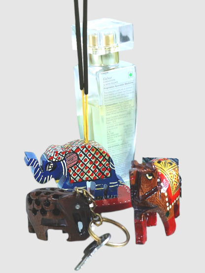 Woodcraft Charm Trio – Camel Showpiece, Elephant Key Chain, Elephant Incense Stick Holder