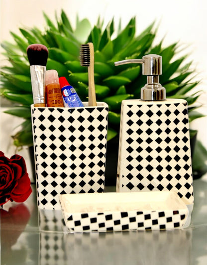 Ceramic Black &amp; White Diamond Paint Bath Set of 3