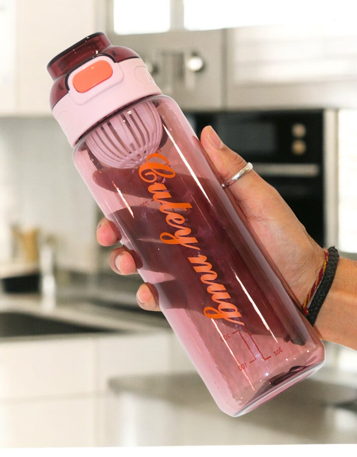 Red Transparent  Alkaline Water Bottle with Filter Mesh