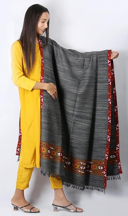 Pure Yak Wool Kullu Himachali Black Shawl