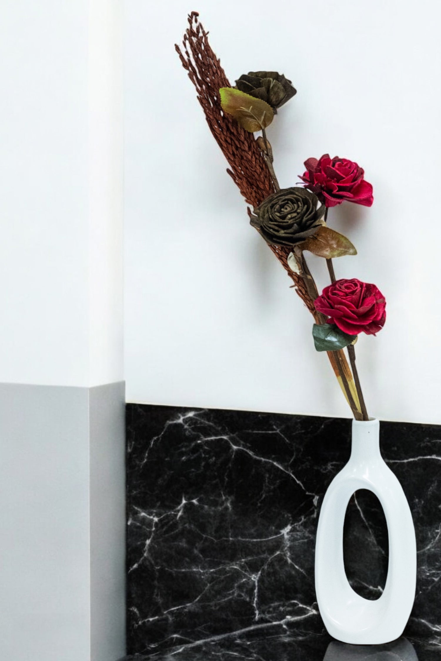 Elegant Red &amp; Black Rose &amp; Dried Barn Potter Stick Flower Bunches