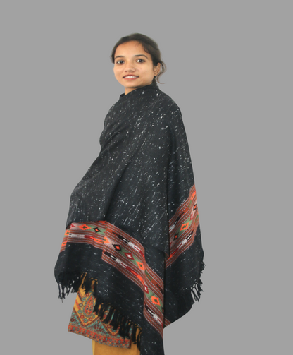 Black Yak Wool Shawl – Authentic Kullu Handwoven Tradition
