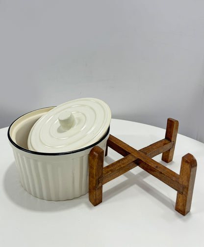 Ceramic White Kitchen Bowl with Wooden Stand