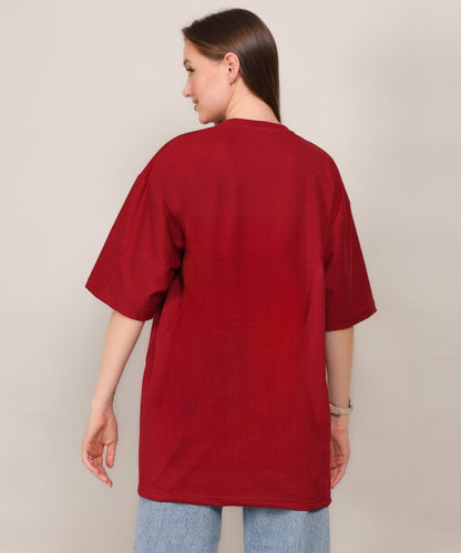 Maroon Cotton Half Sleeve Oversized Biowash T Shirt