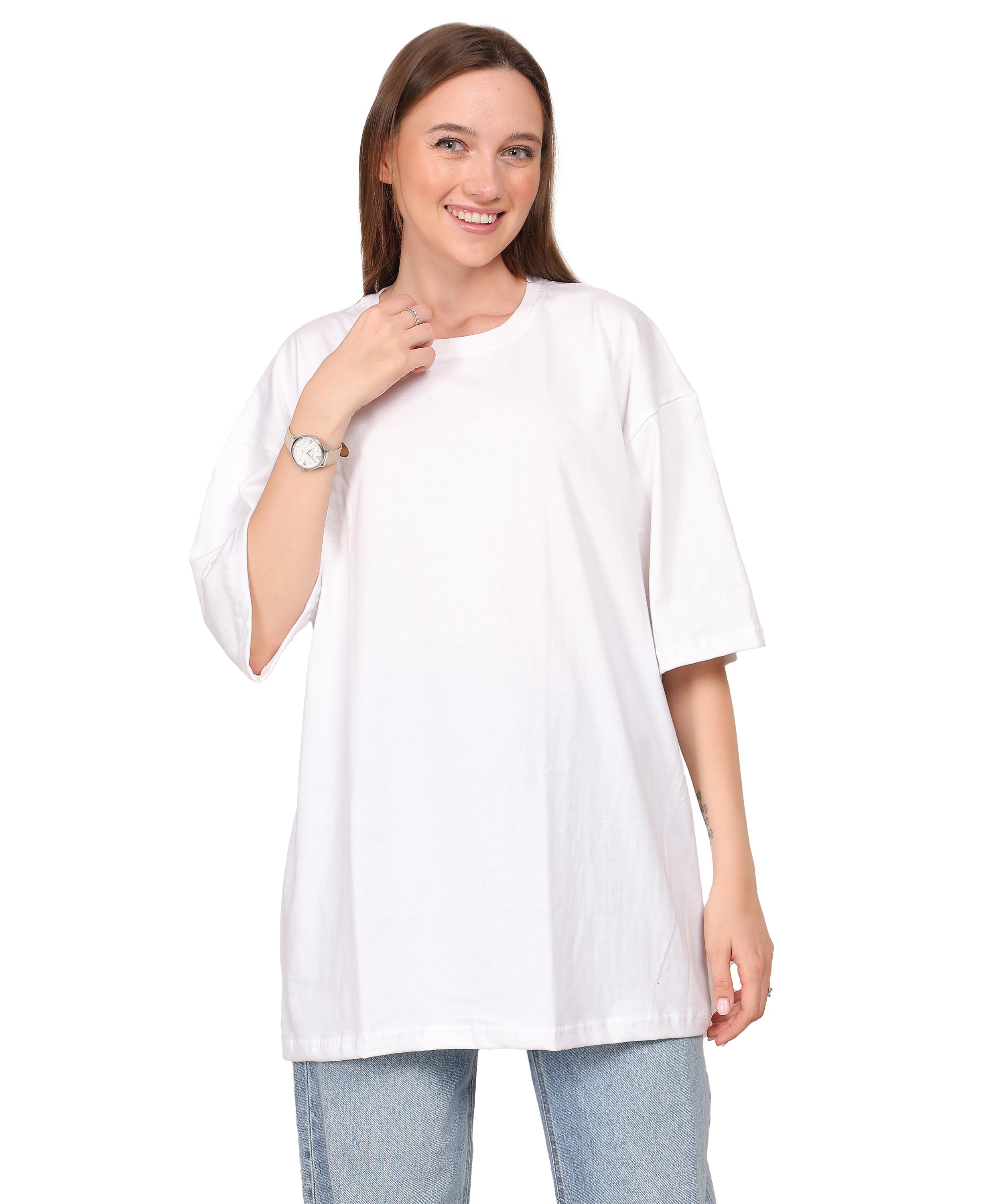 White Cotton Half Sleeve Oversized T Shirt