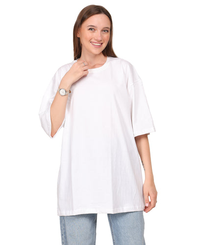 White Cotton Half Sleeve Oversized T Shirt