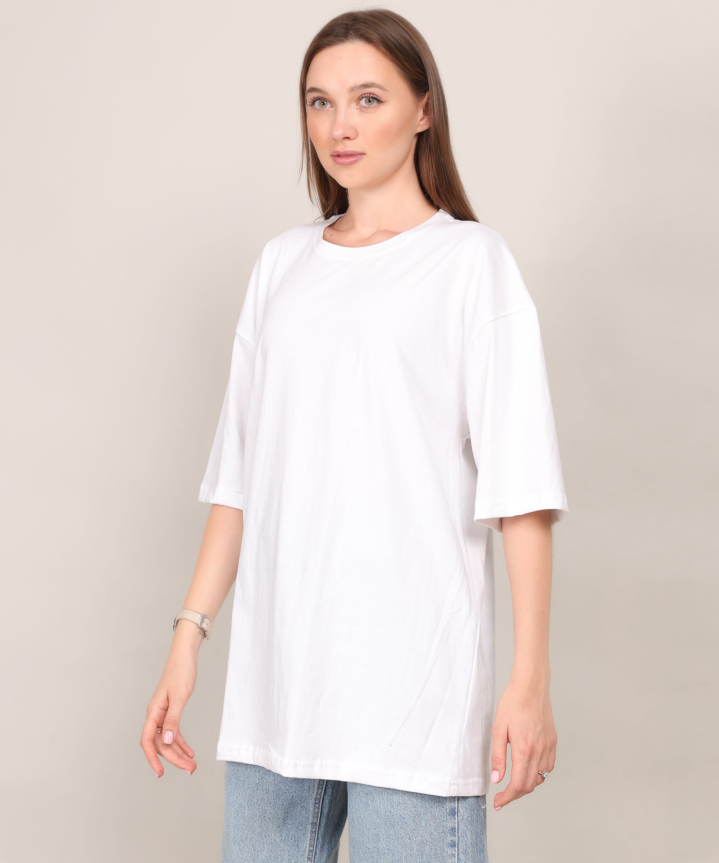 White Cotton Half Sleeve Oversized T Shirt