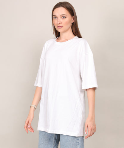 White Cotton Half Sleeve Oversized T Shirt