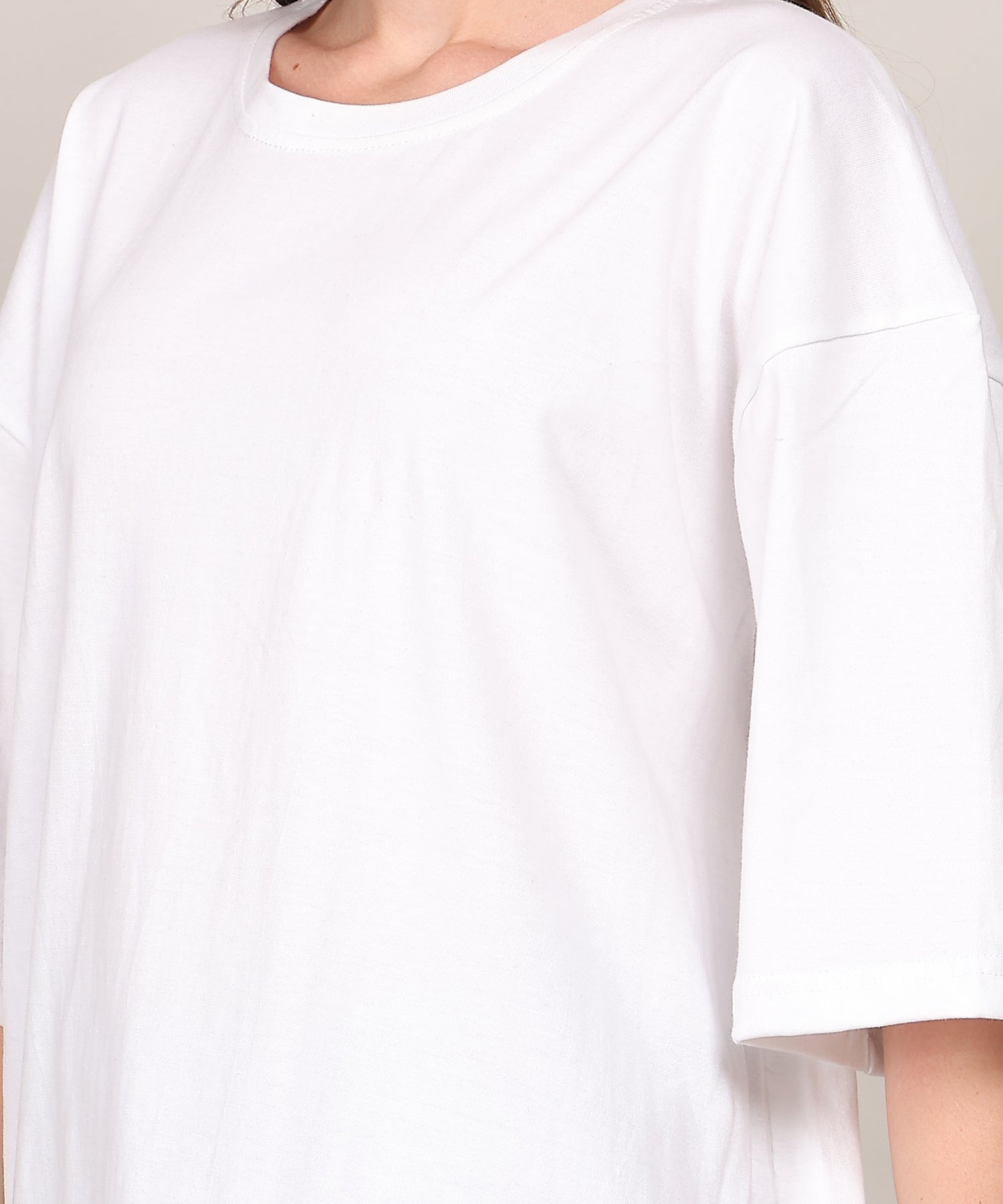 White Cotton Half Sleeve Oversized T Shirt