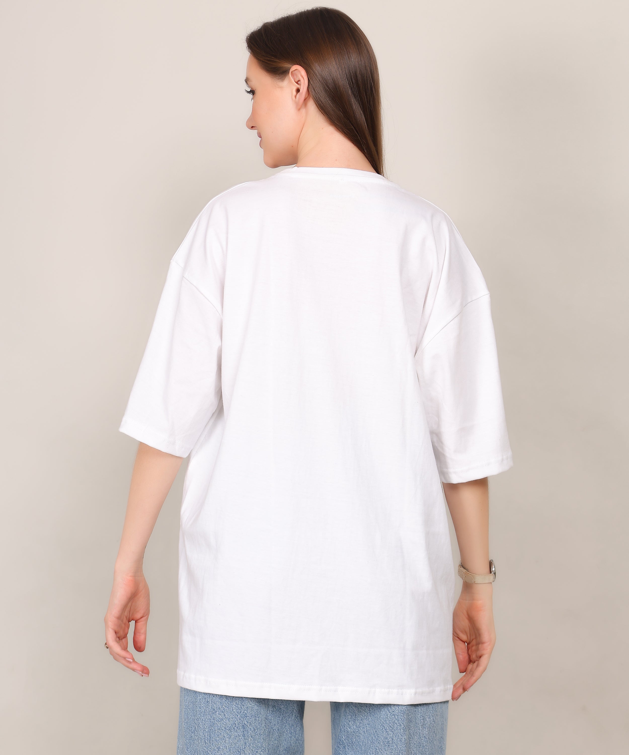 White Cotton Half Sleeve Oversized T Shirt