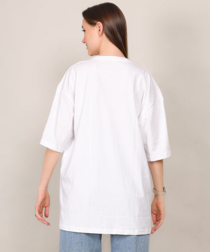 White Cotton Half Sleeve Oversized T Shirt