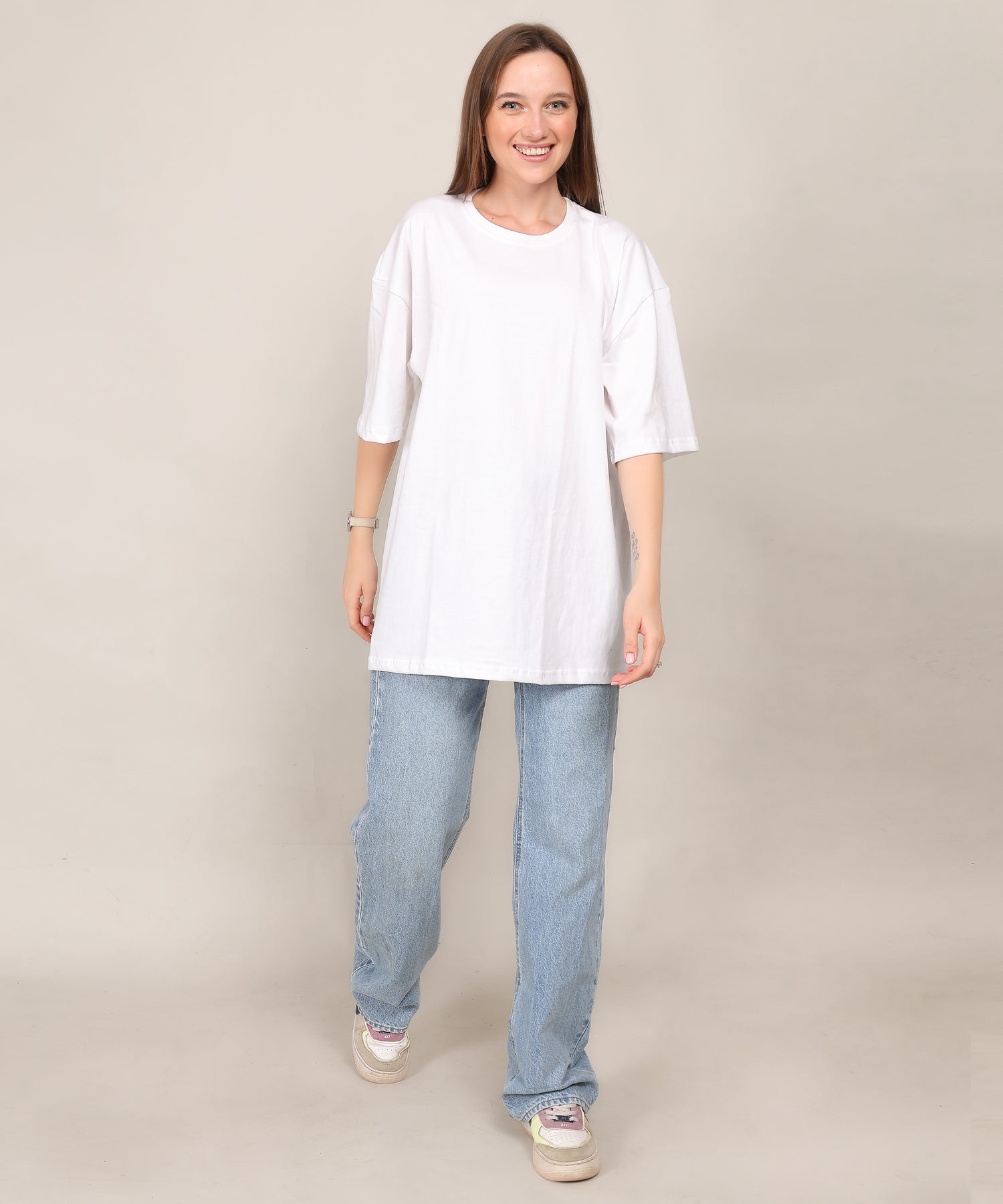 White Cotton Half Sleeve Oversized T Shirt