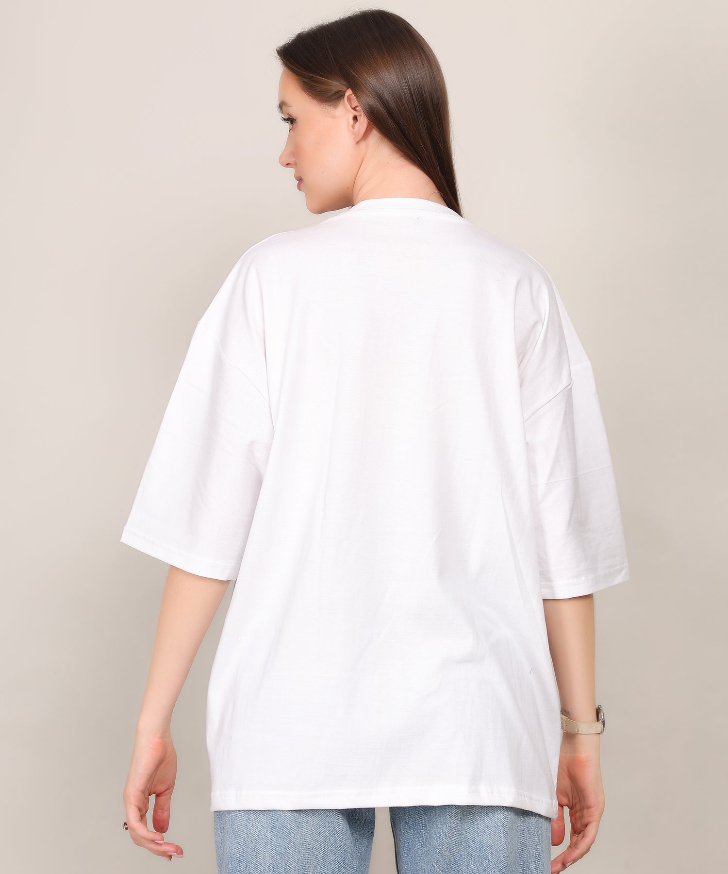 White Cotton Half Sleeve Oversized Biowash T Shirt