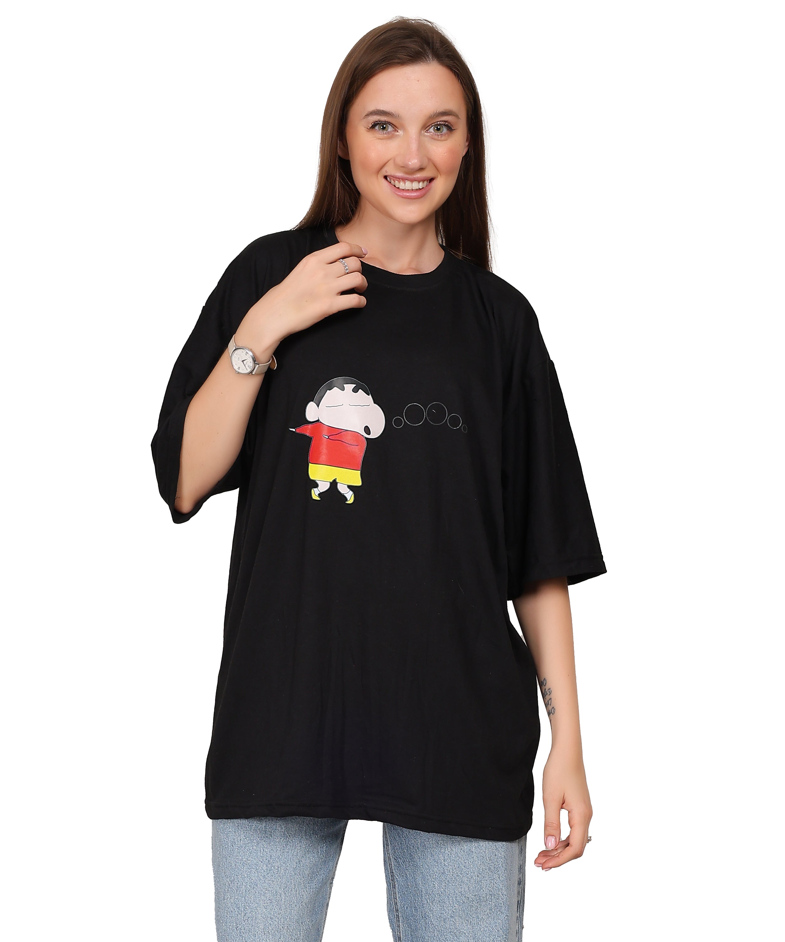 Black Cotton Half Sleeve Oversized T-Shirt – Premium, Soft Fabric, Ideal for Daily Use