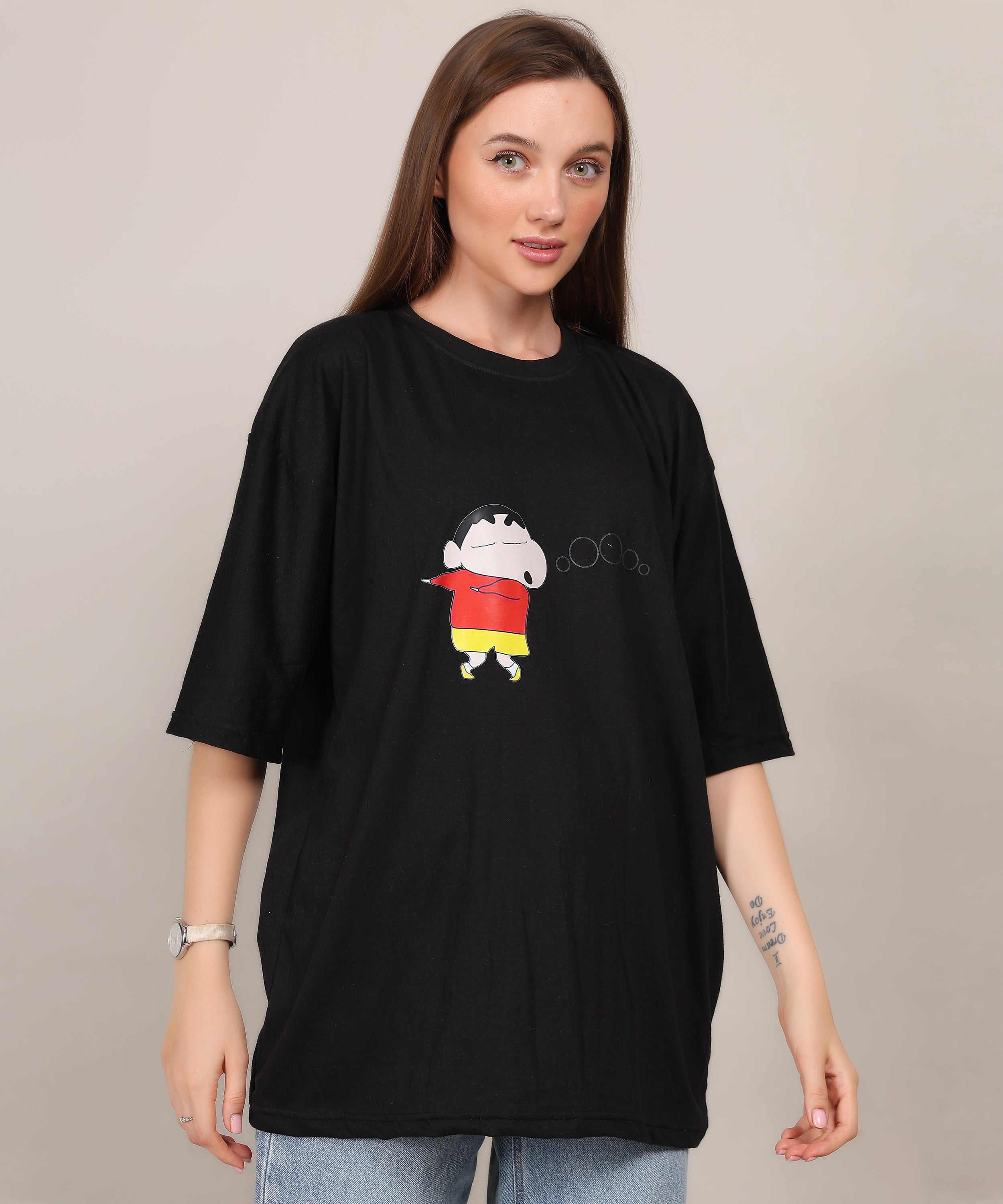 Black Cotton Half Sleeve Oversized T-Shirt – Premium, Soft Fabric, Ideal for Daily Use