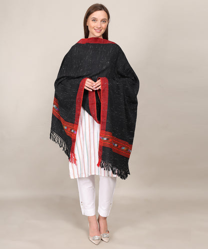 Traditional Kullu Handloom 1 Patti Black Stole – Embroidered Patti Pure Woollen Wrap with Elegant Kullu Weaving Design