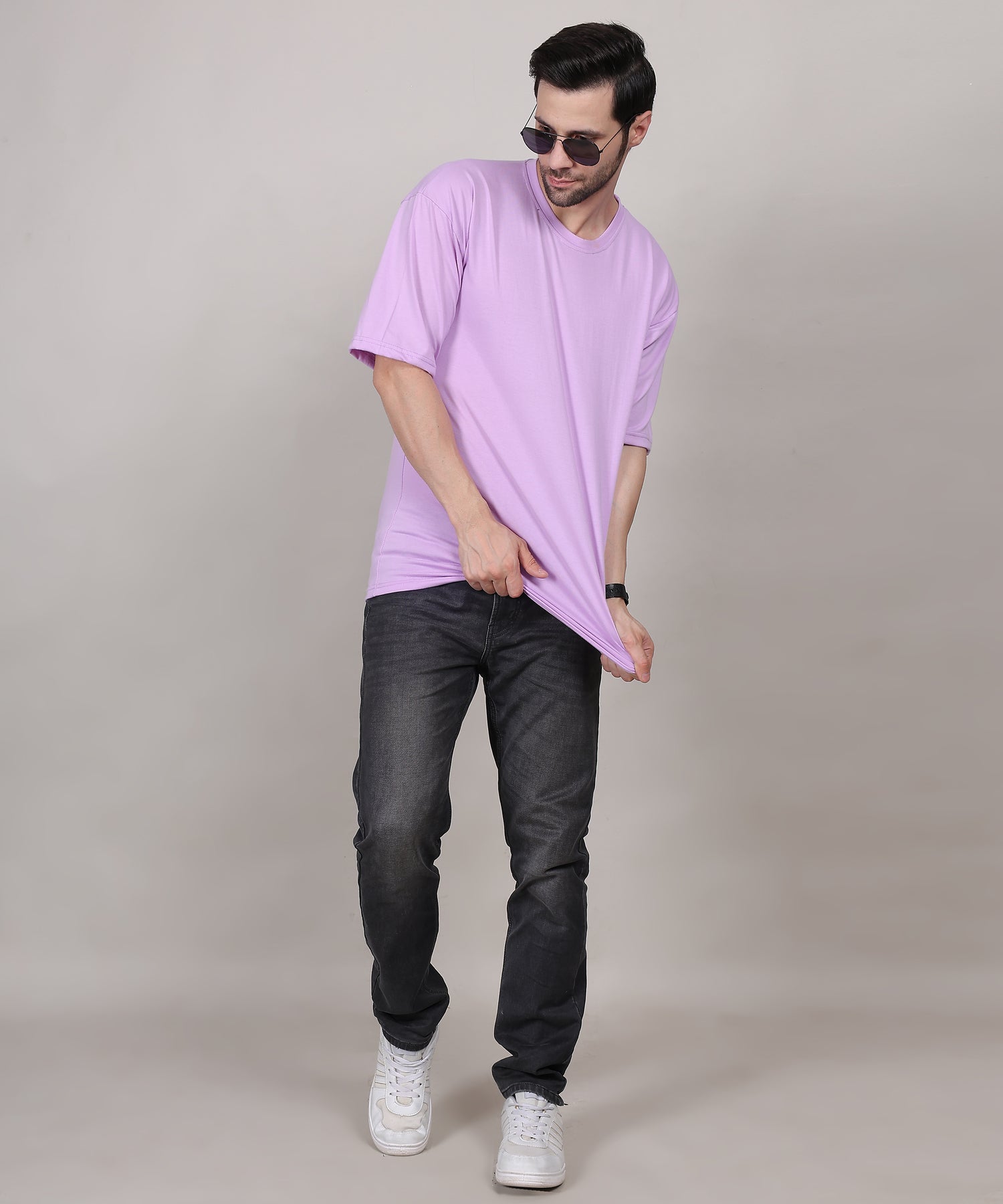 Casual Oversized T-Shirt for Men – Purple Cotton, Half Sleeves, Summer Essential
