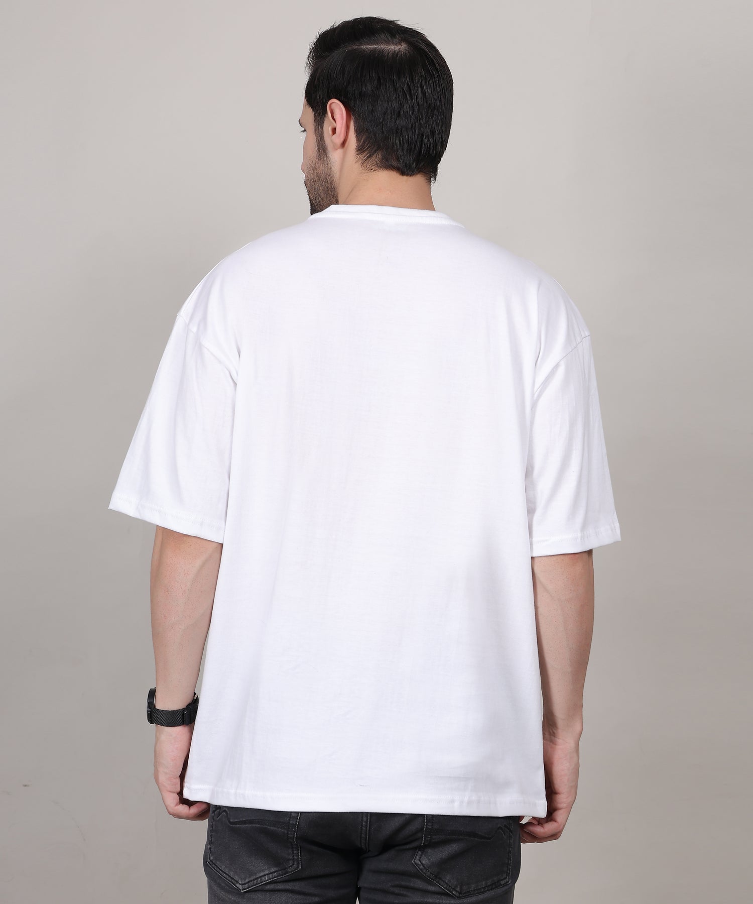 Lightweight White Cotton Oversized Biowash Printed T-Shirt for Men – Half Sleeves