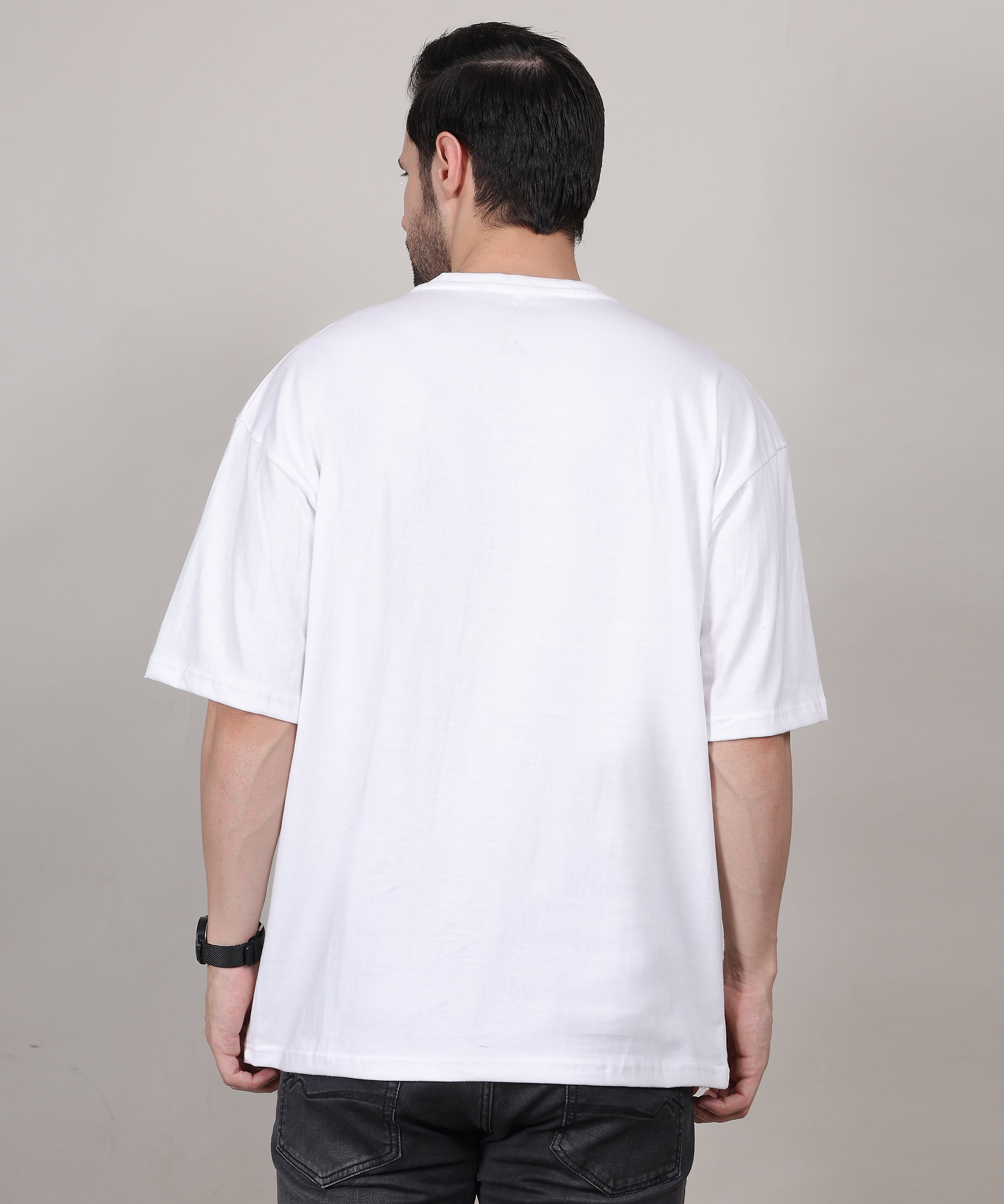 Lightweight White Cotton Oversized Biowash Printed T-Shirt for Men – Half Sleeves