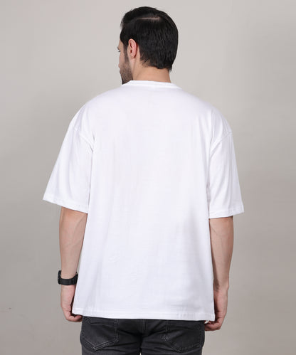 Lightweight White Cotton Oversized Biowash Printed T-Shirt for Men – Half Sleeves
