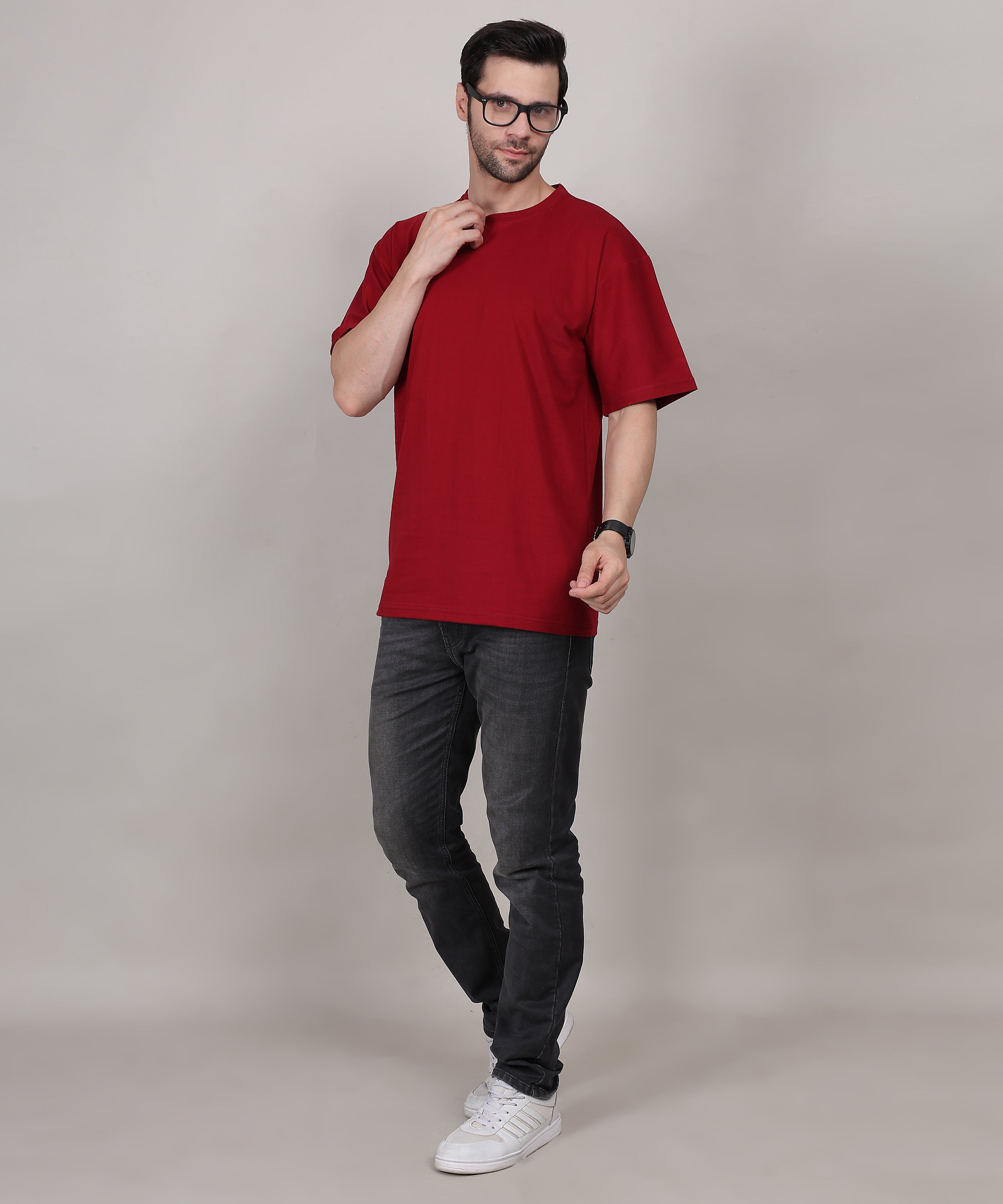 Fashionable Maroon Cotton Oversized Bio-Wash T-Shirt for Men – Trendy Back Print