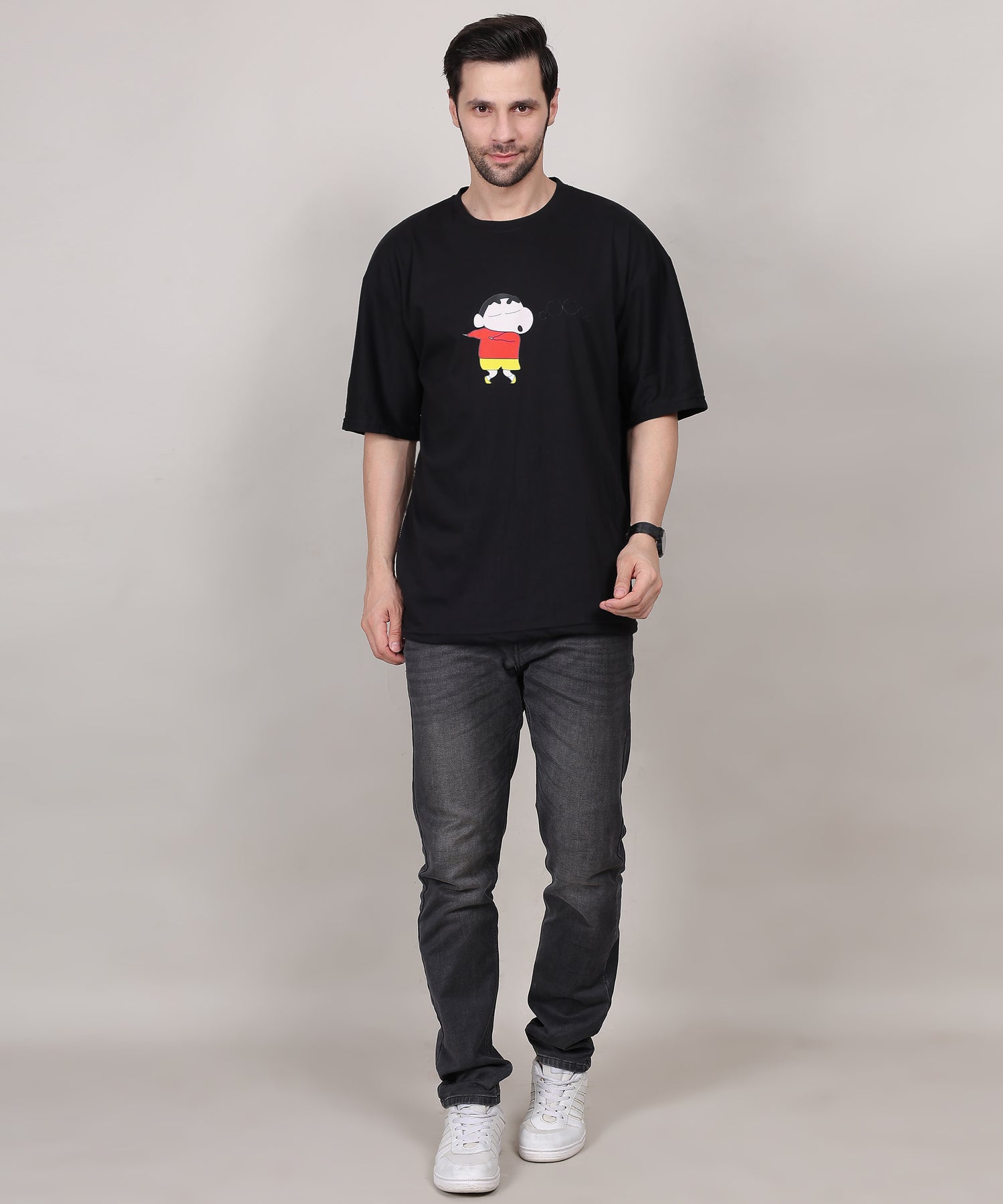 Black Trendy &amp; Stylish Cotton Half Sleeve Oversized  Printed T Shirt