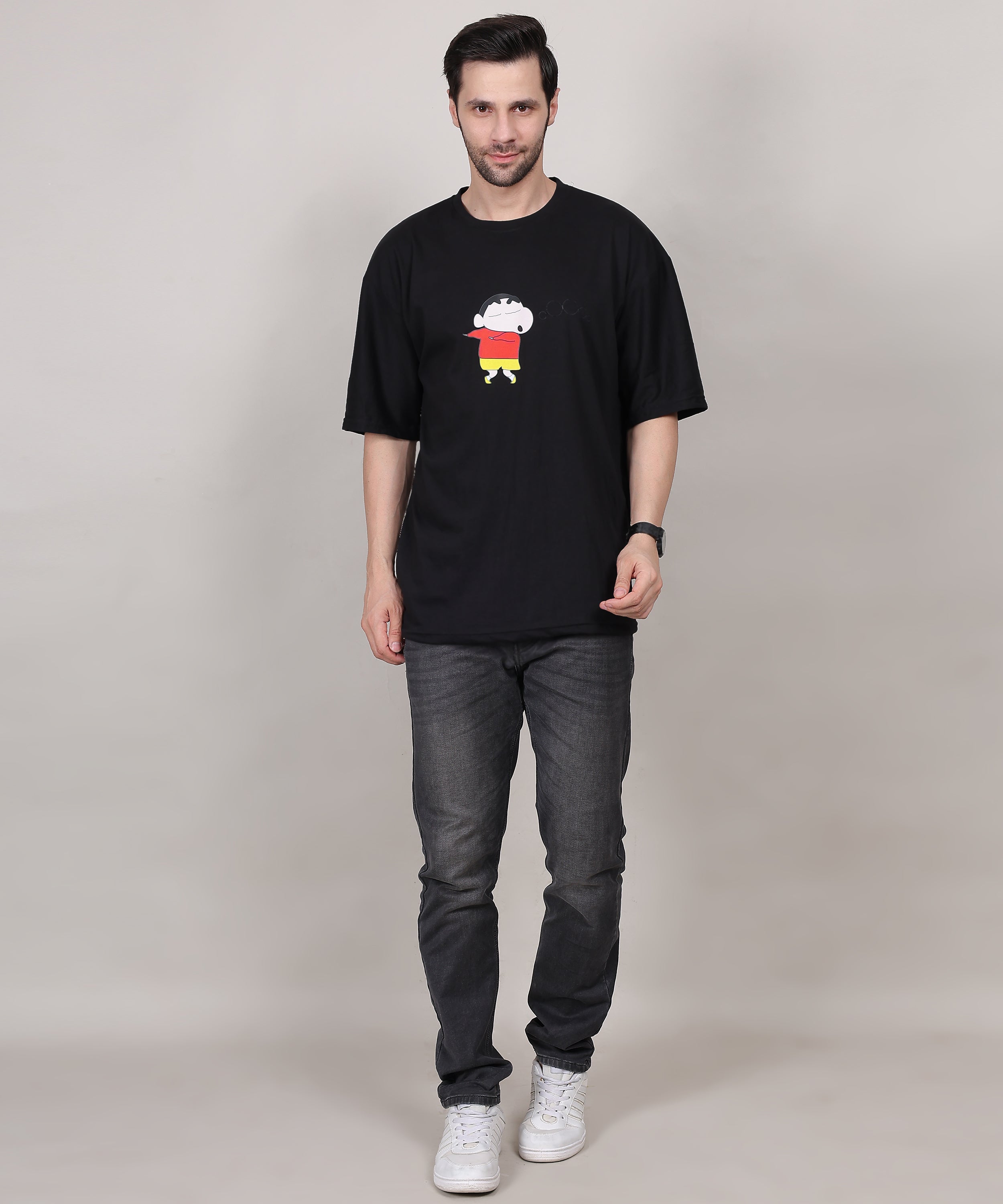 Black Trendy &amp; Stylish Cotton Half Sleeve Oversized  Printed T Shirt