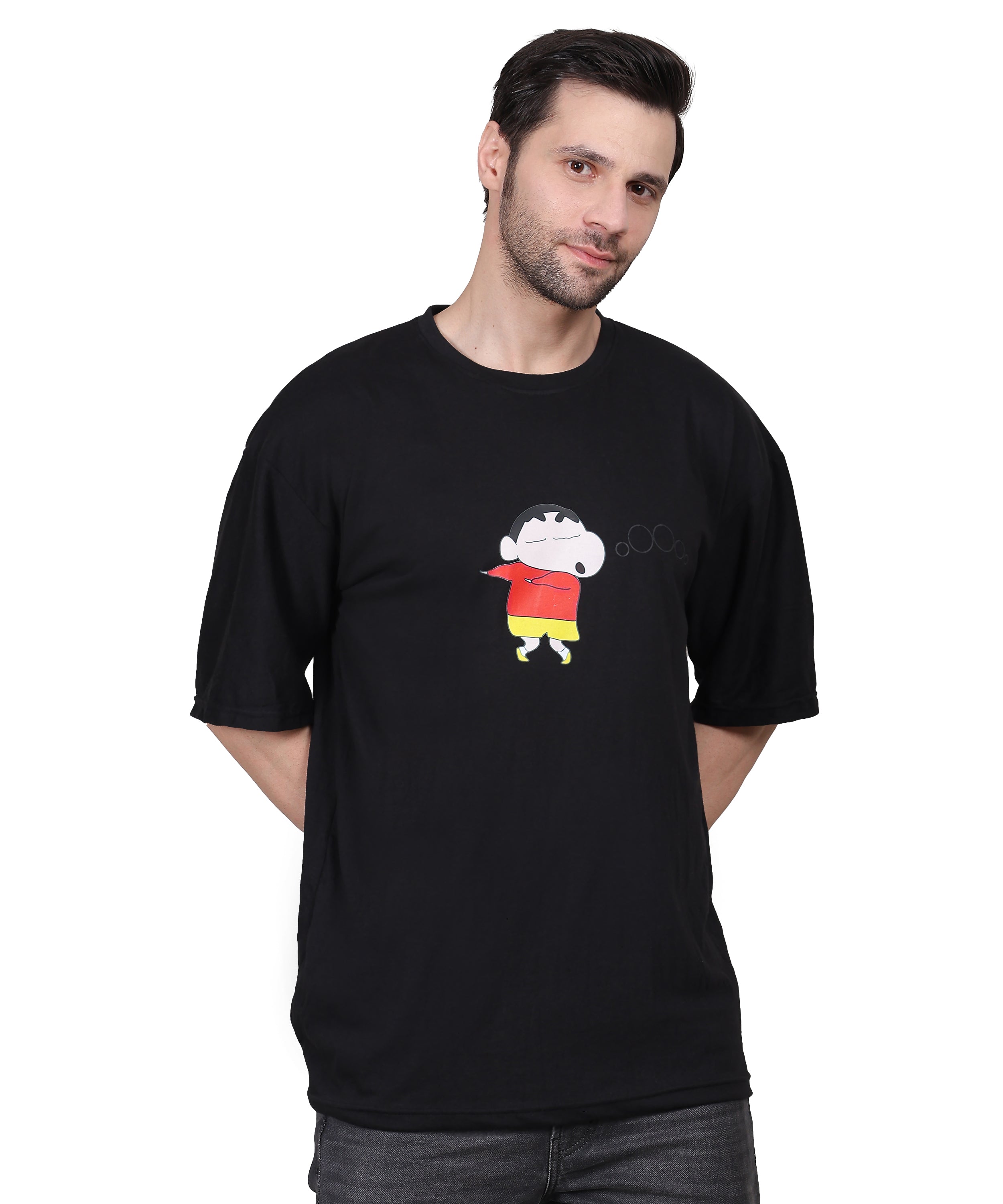 Black Trendy &amp; Stylish Cotton Half Sleeve Oversized  Printed T Shirt