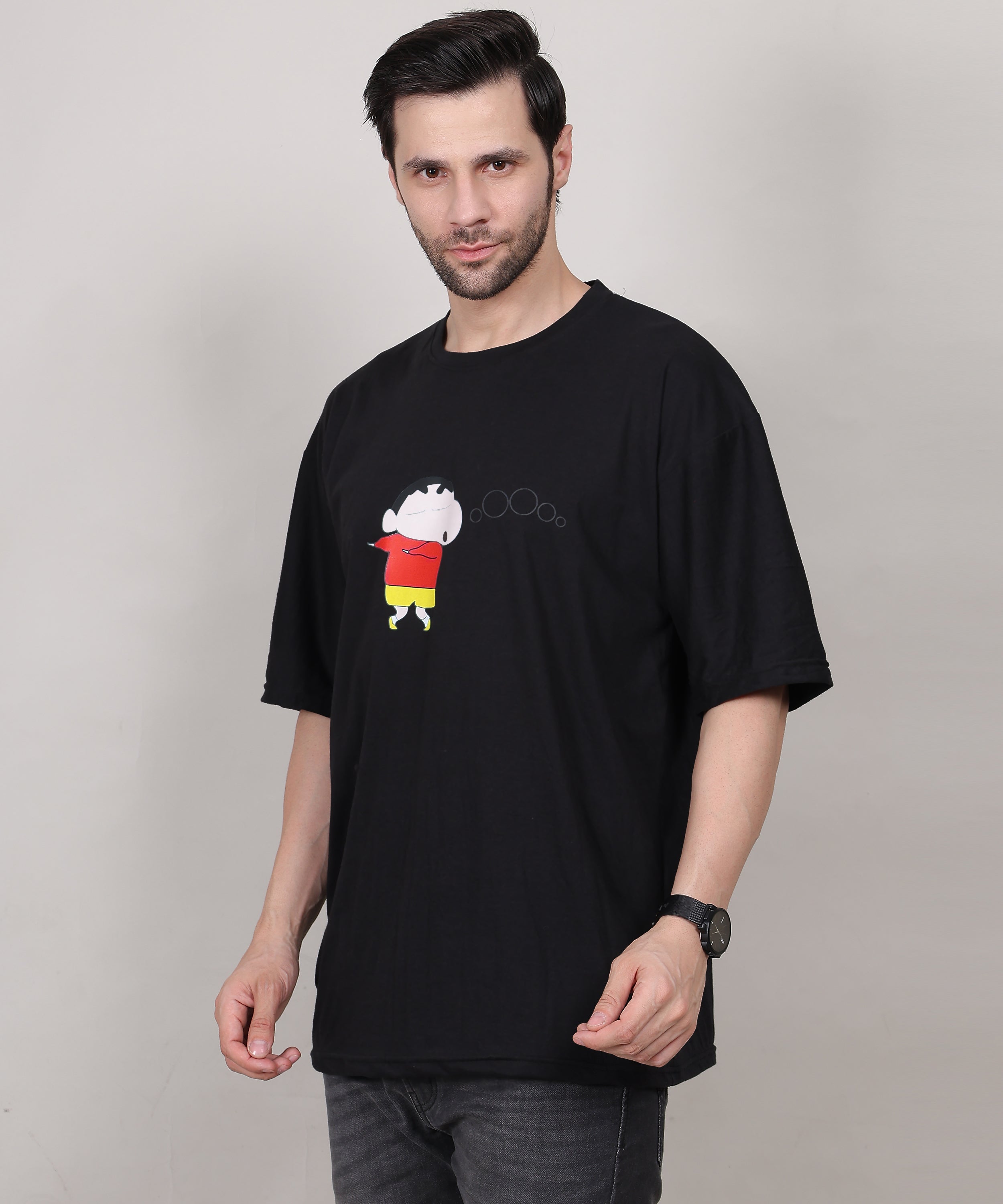 Black Trendy &amp; Stylish Cotton Half Sleeve Oversized  Printed T Shirt