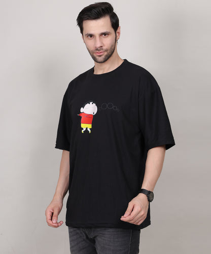 Black Trendy &amp; Stylish Cotton Half Sleeve Oversized  Printed T Shirt