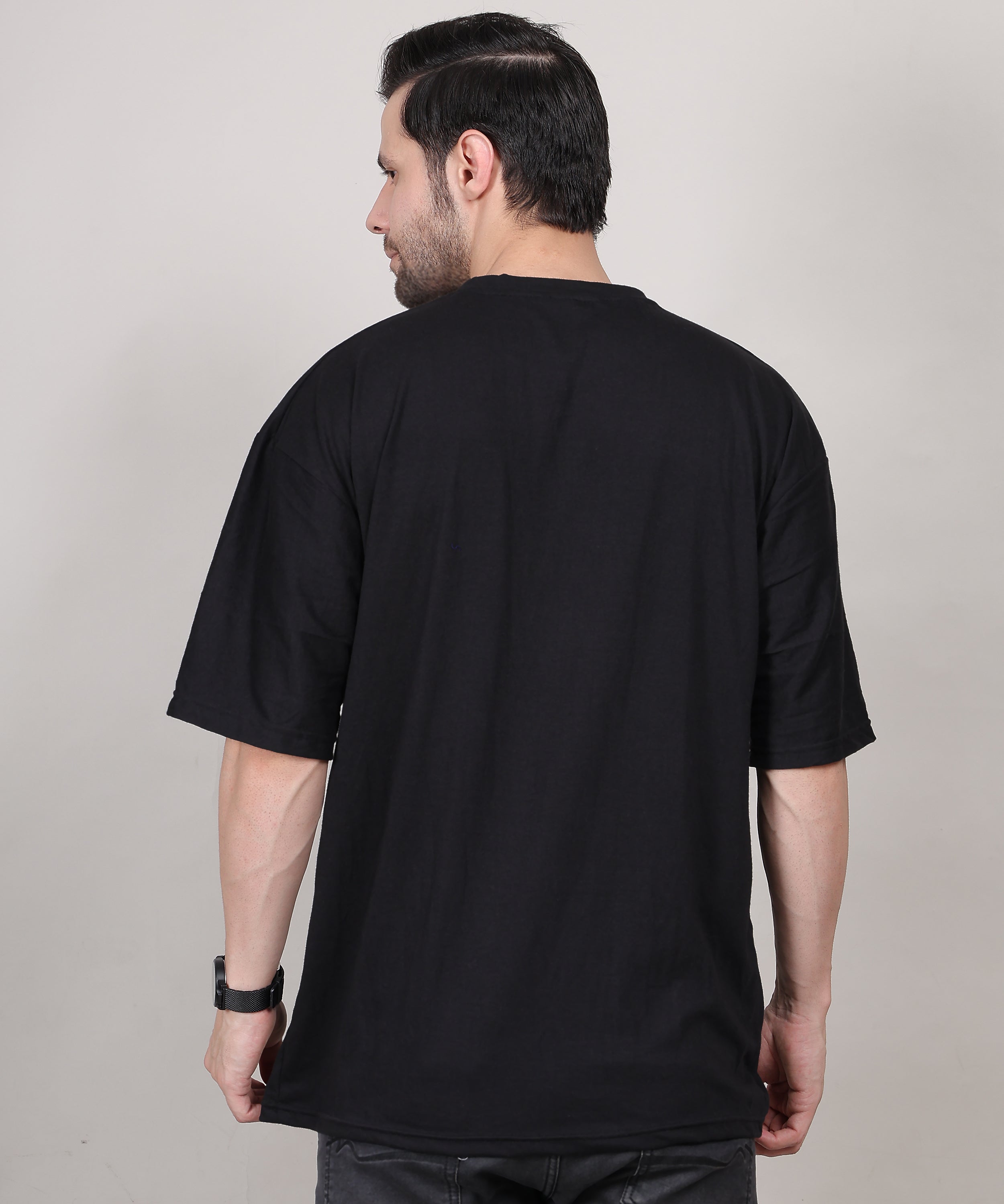 Black Trendy &amp; Stylish Cotton Half Sleeve Oversized  Printed T Shirt