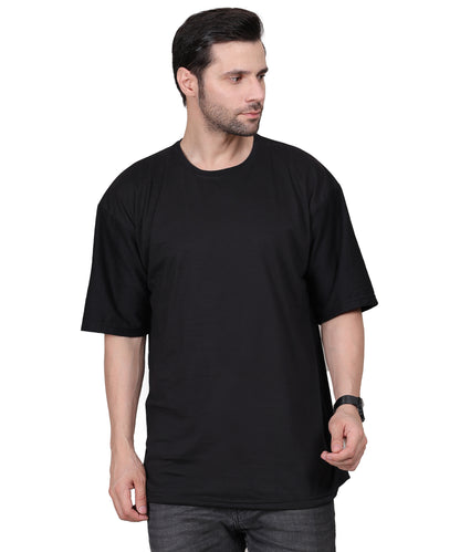 Black Cotton Half Sleeve Oversized Biowash Round Neck T-Shirt