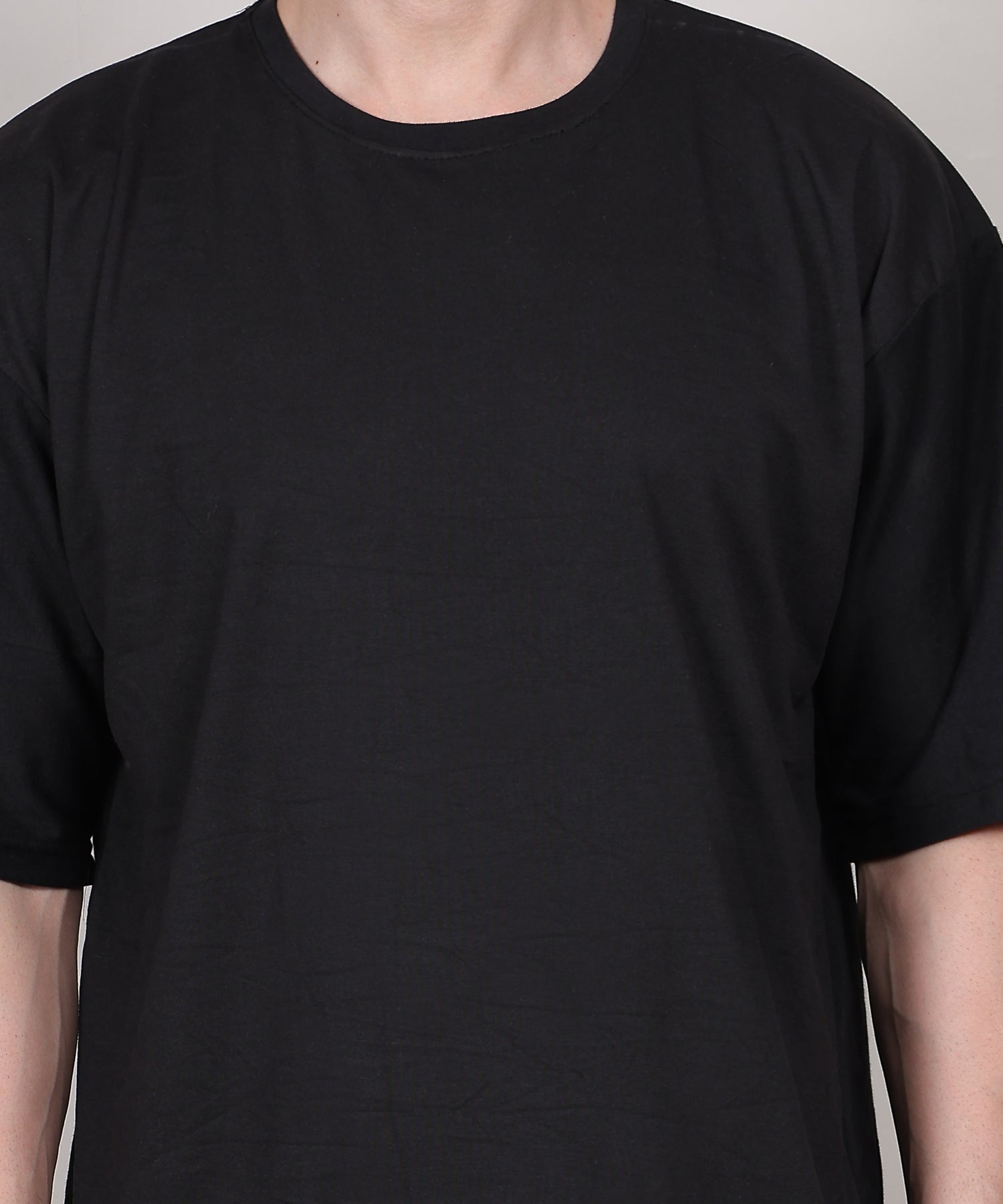 Black Cotton Half Sleeve Oversized Biowash Round Neck T-Shirt