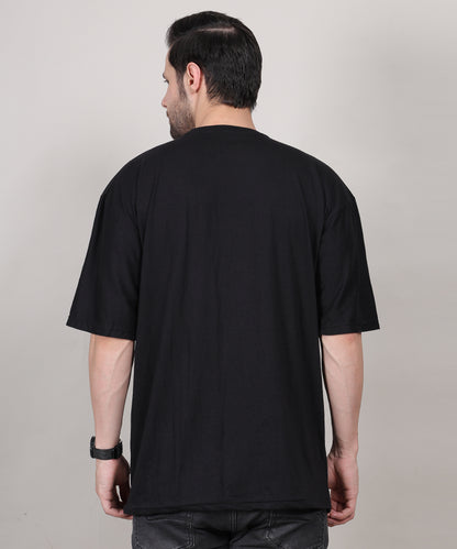 Black Cotton Half Sleeve Oversized Biowash Round Neck T-Shirt
