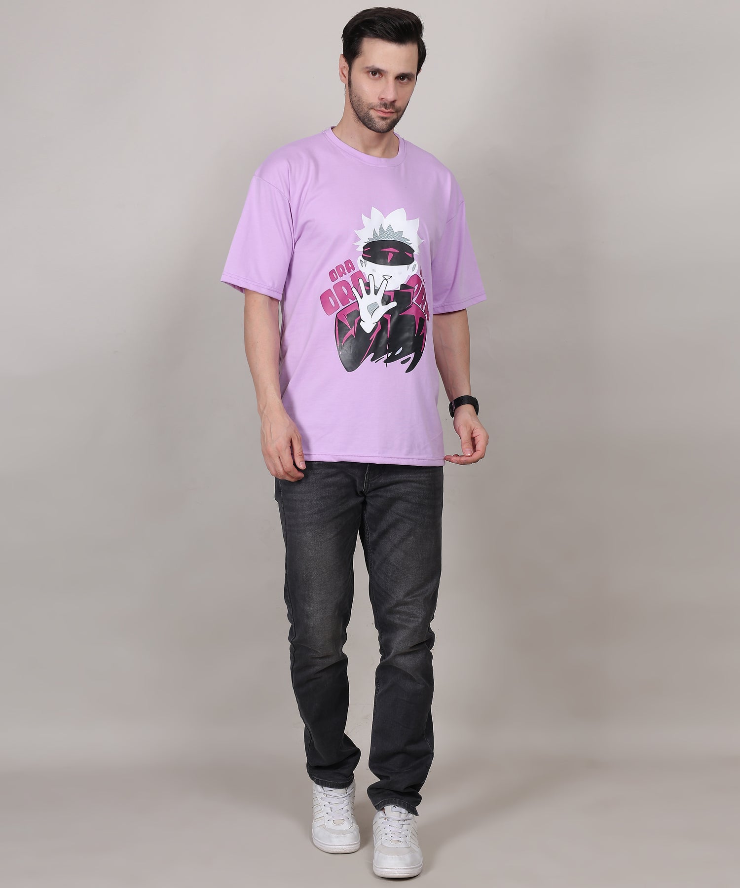 Purple Cotton Oversized T-Shirt for Men – Half Sleeve, Lightweight, Graphic Front Print