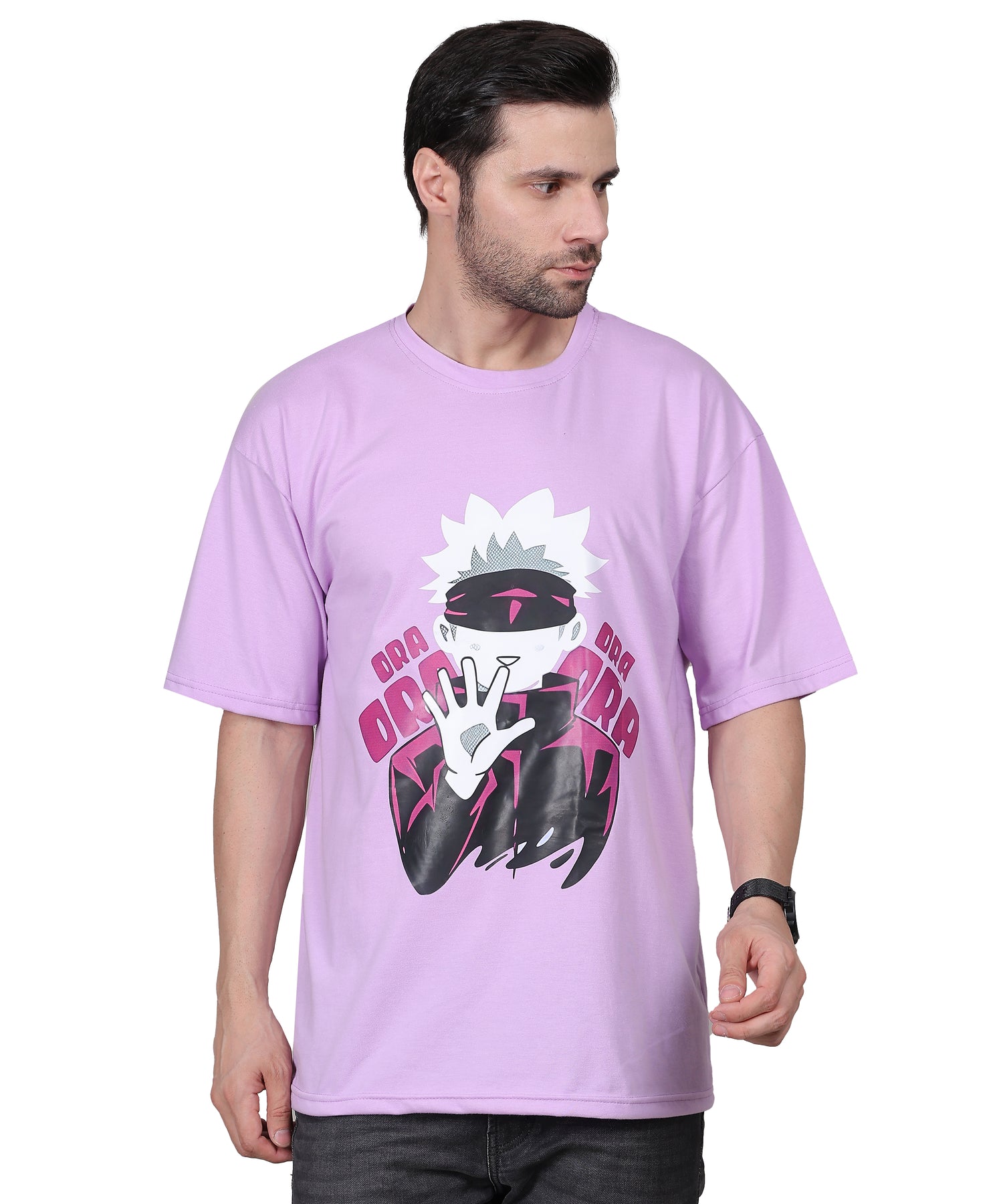 Purple Cotton Oversized T-Shirt for Men – Half Sleeve, Lightweight, Graphic Front Print
